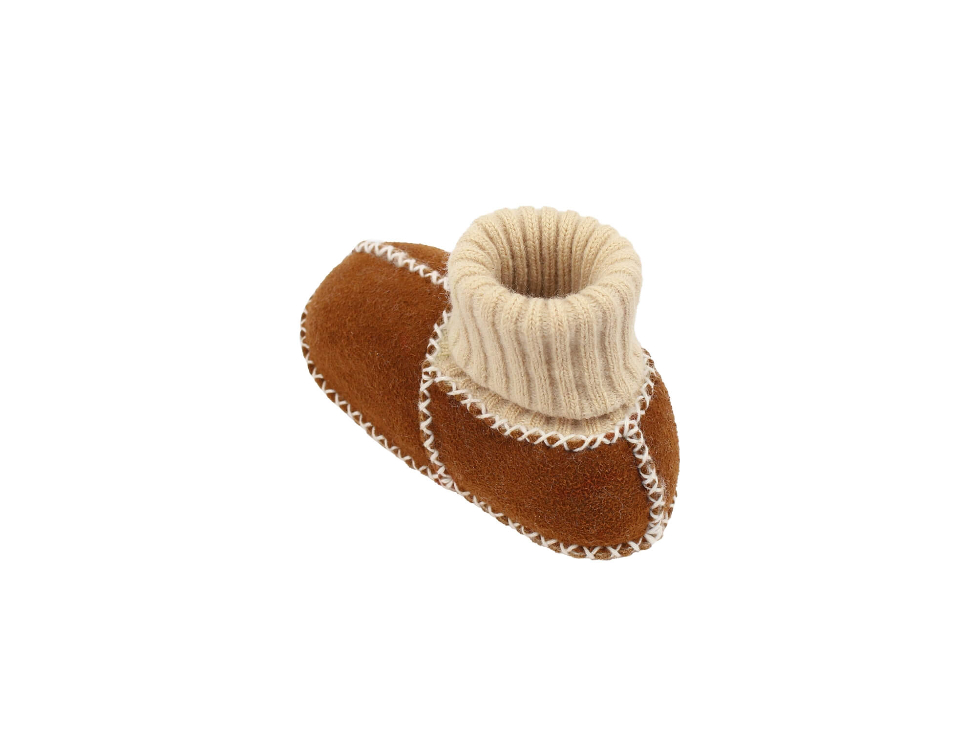 Baby-Lammfellschuhe mit Strickbündchen - Camel, Serie "Eisbärchen"