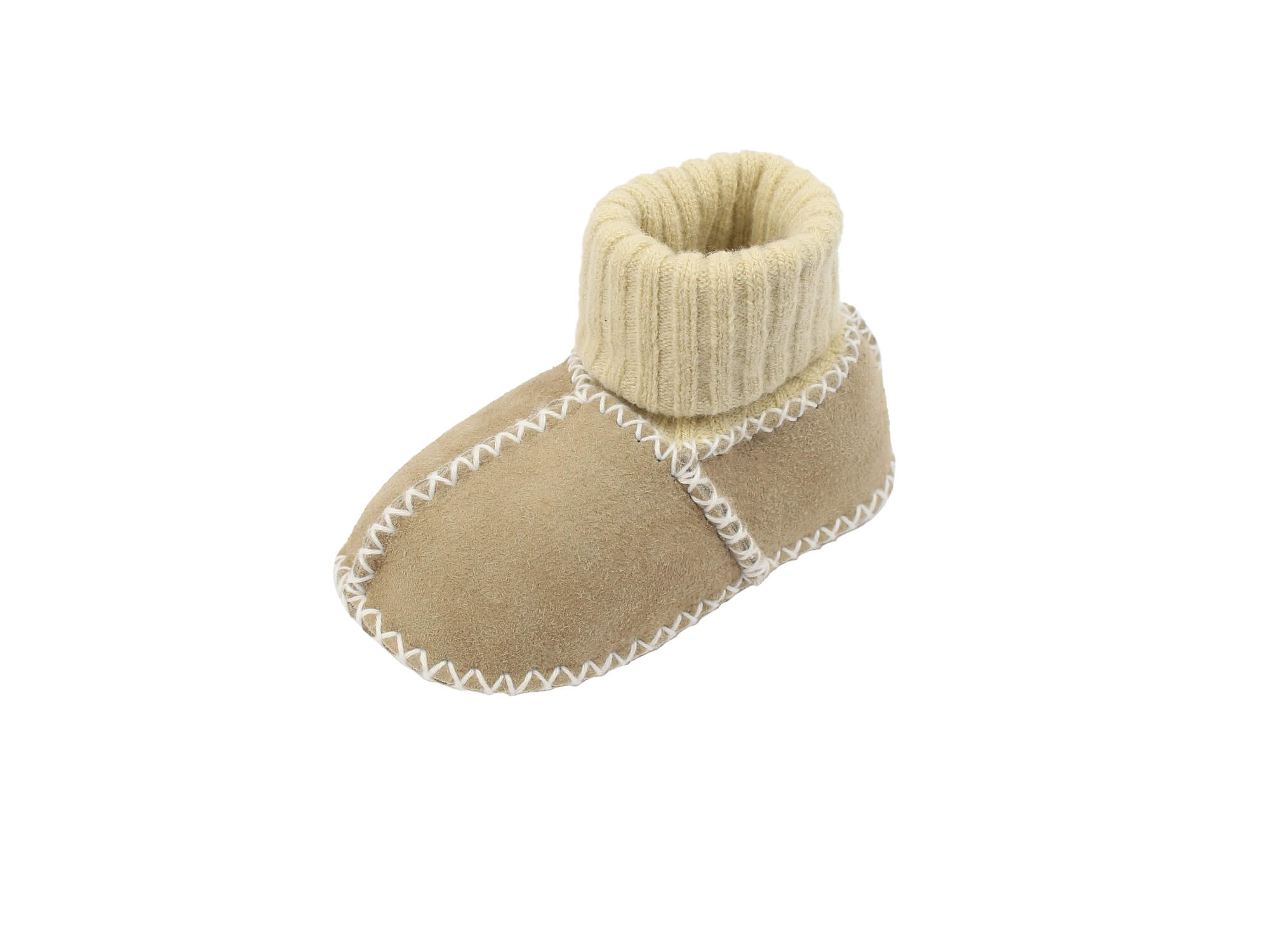 Baby-Lammfellschuhe mit Strickbündchen (sand)