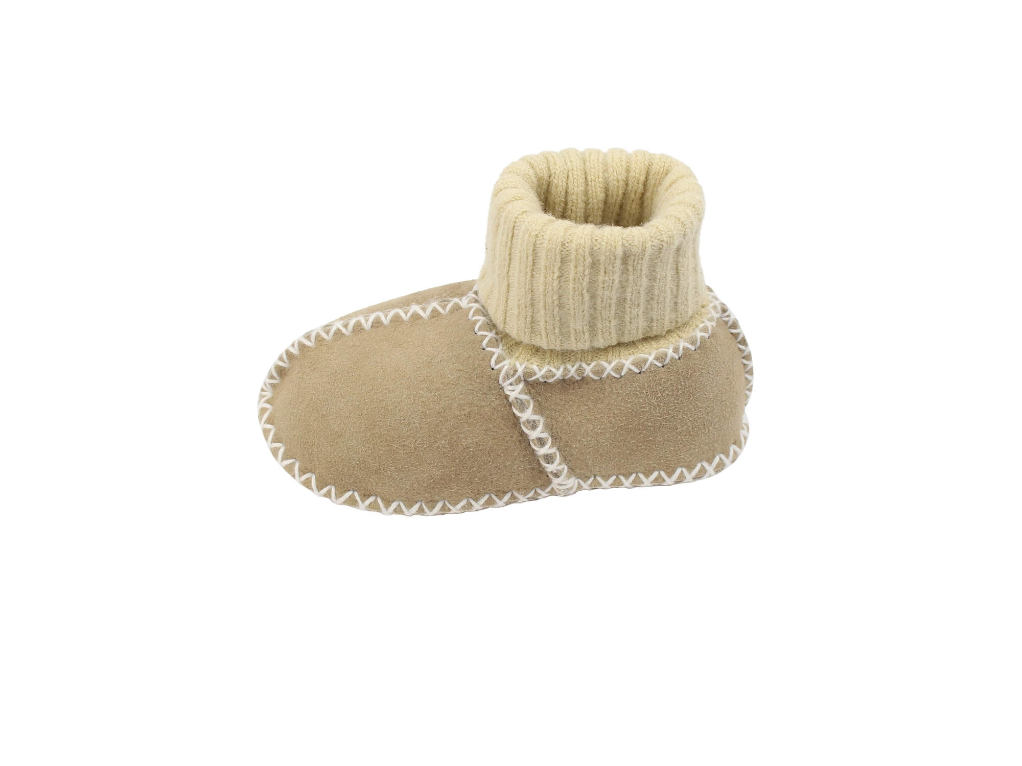 Baby-Lammfellschuhe mit Strickbündchen (sand)