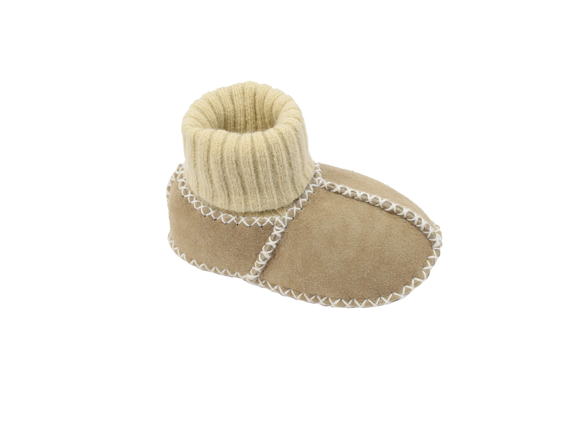 Baby-Lammfellschuhe mit Strickbündchen (sand)