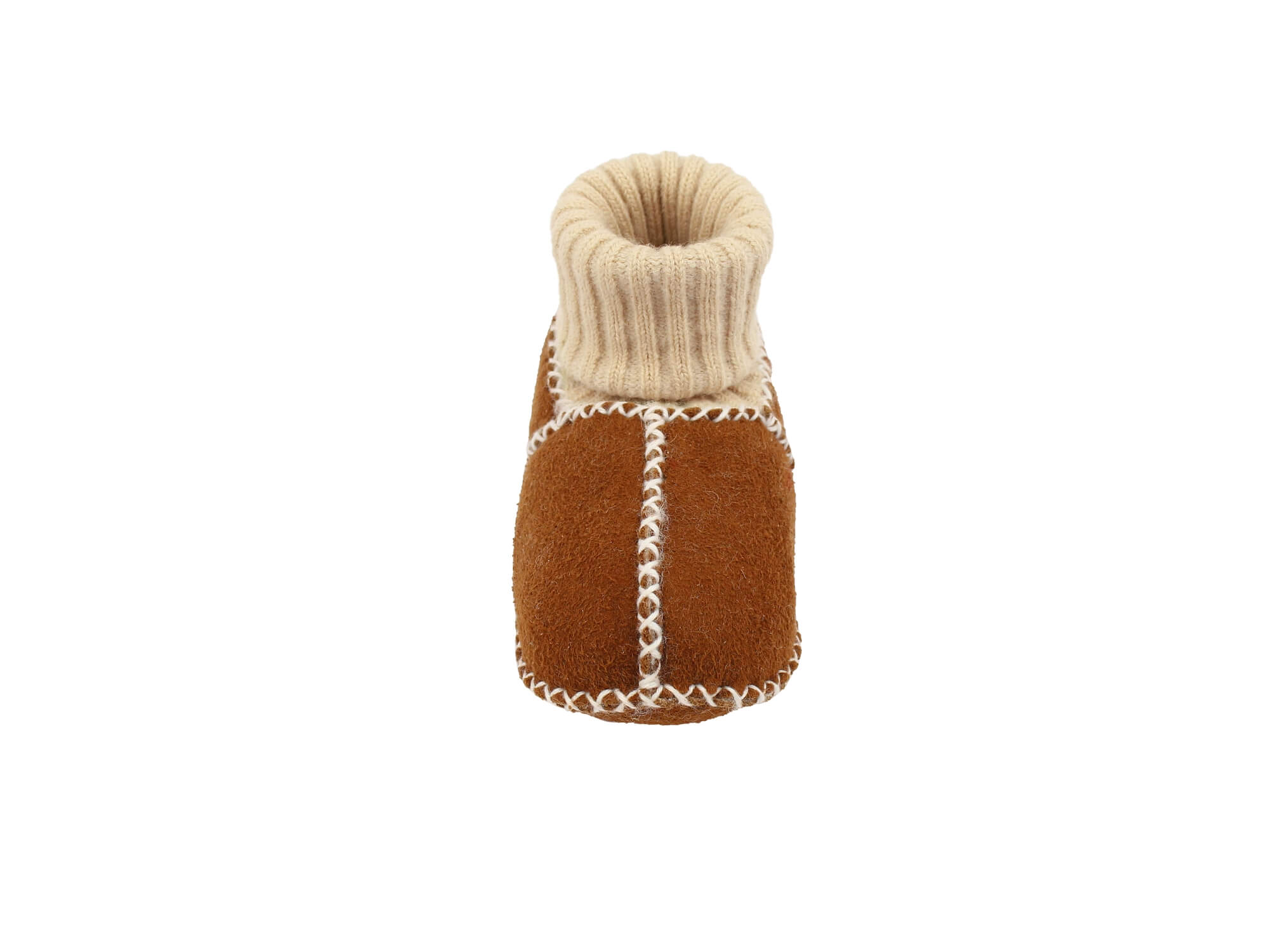Baby-Lammfellschuhe mit Strickbündchen - Camel, Serie "Eisbärchen"