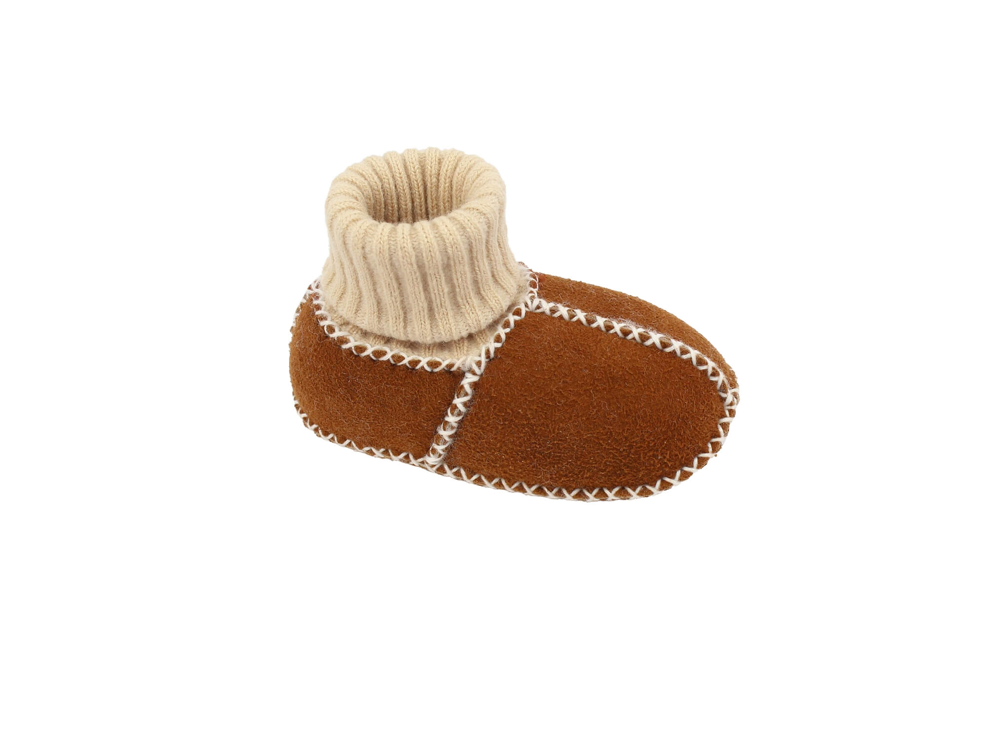 Baby-Lammfellschuhe mit Strickbündchen - Camel, Serie "Eisbärchen"