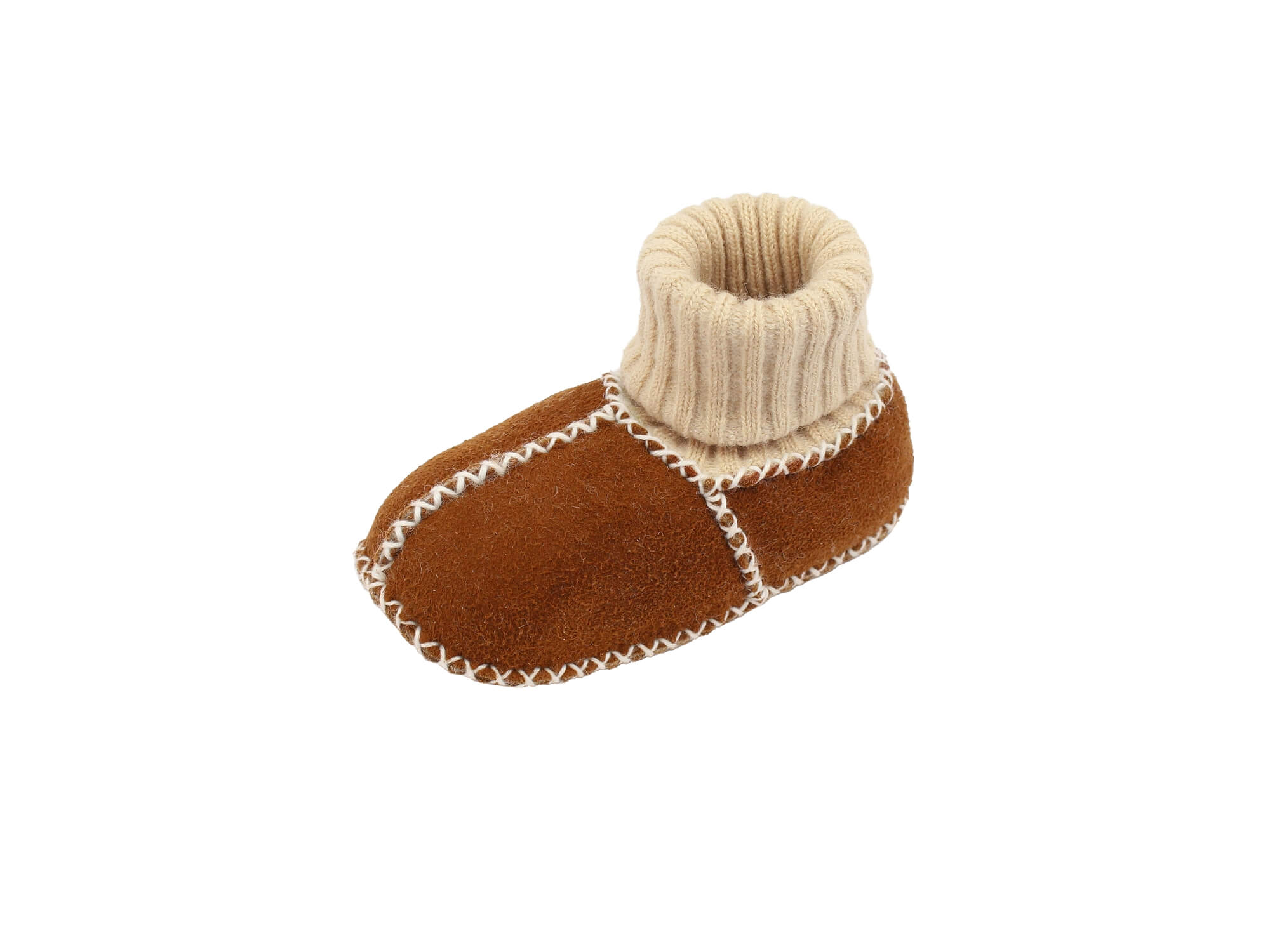 Baby-Lammfellschuhe mit Strickbündchen - Camel, Serie "Eisbärchen"