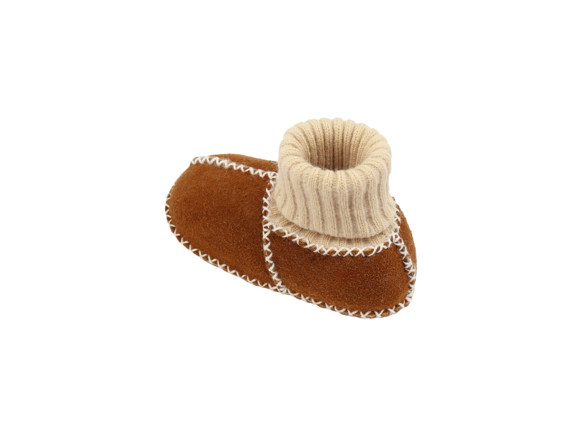 Baby-Lammfellschuhe mit Strickbündchen - Camel, Serie "Eisbärchen"