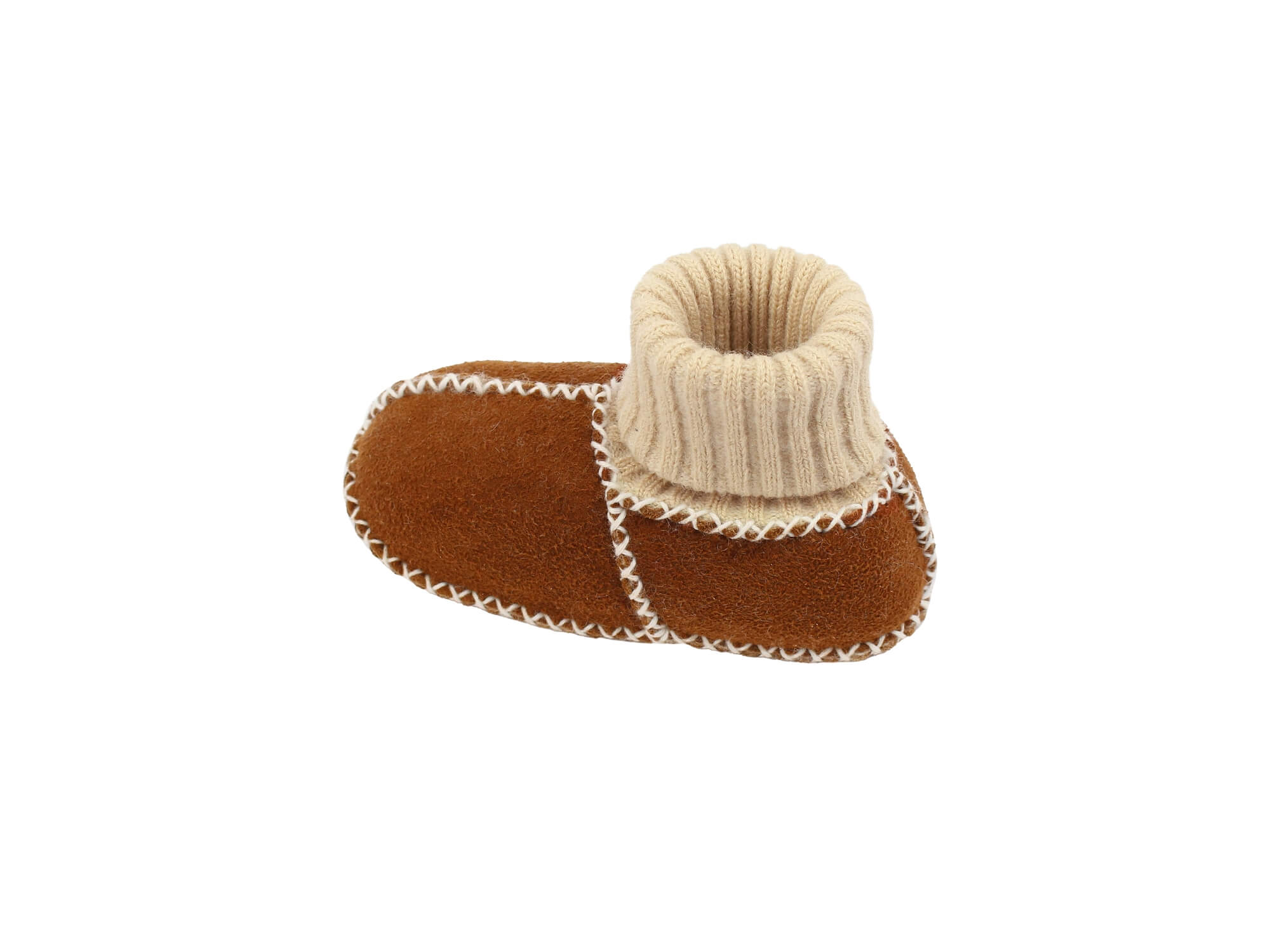 Baby-Lammfellschuhe mit Strickbündchen - Camel, Serie "Eisbärchen"