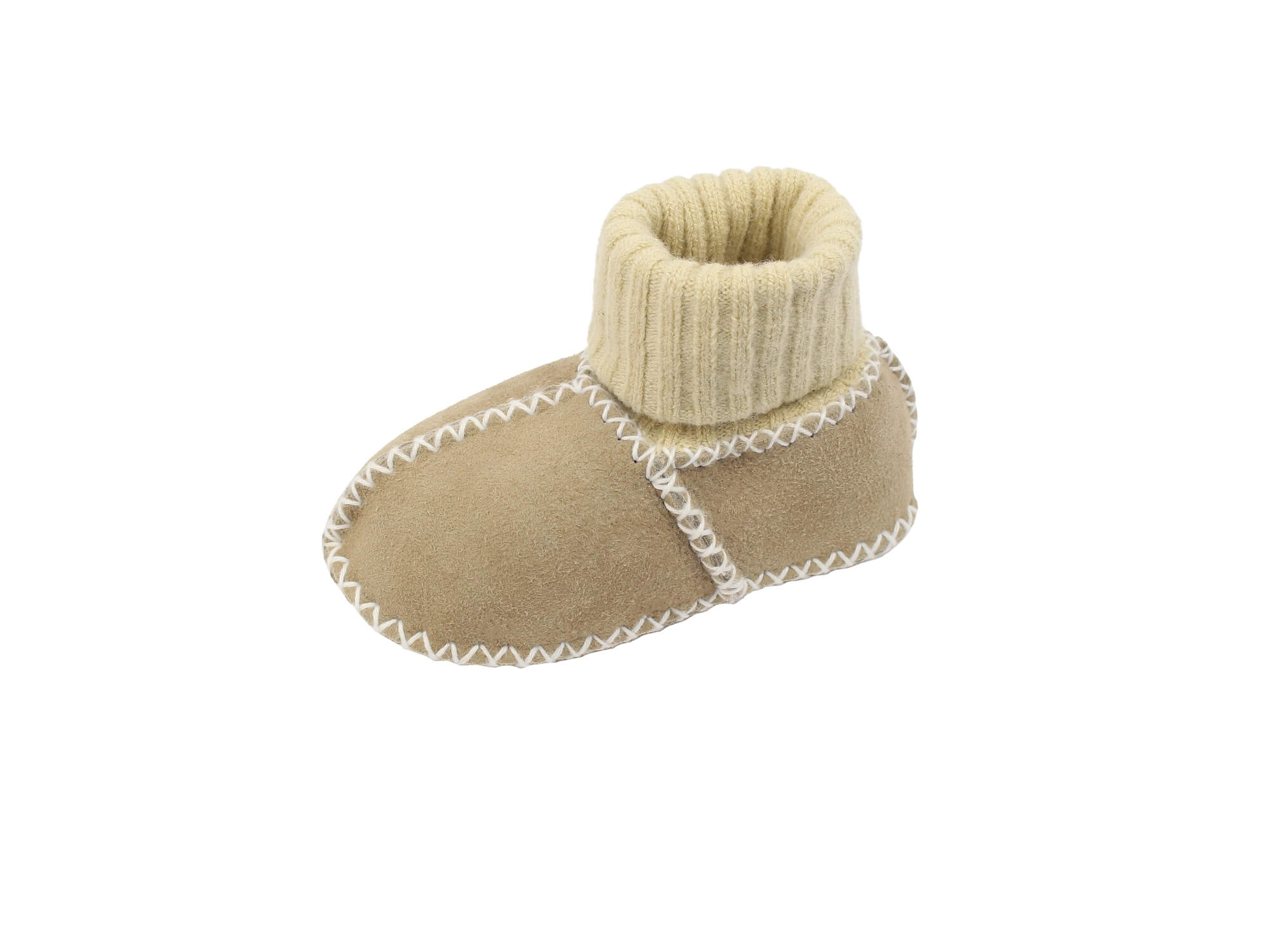 Baby-Lammfellschuhe mit Strickbündchen (sand)