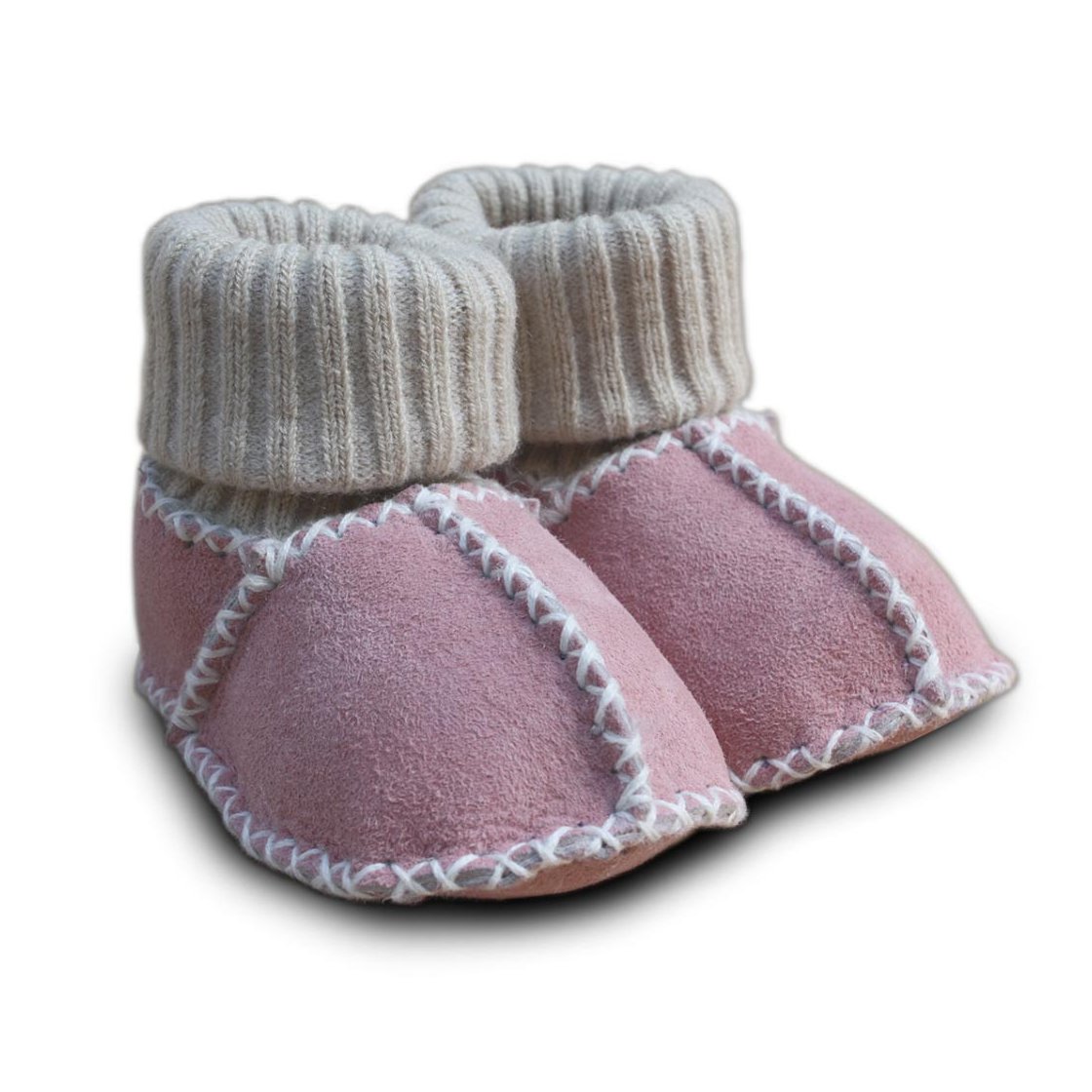 Baby-Lammfellschuhe mit Strickbündchen (rosa)