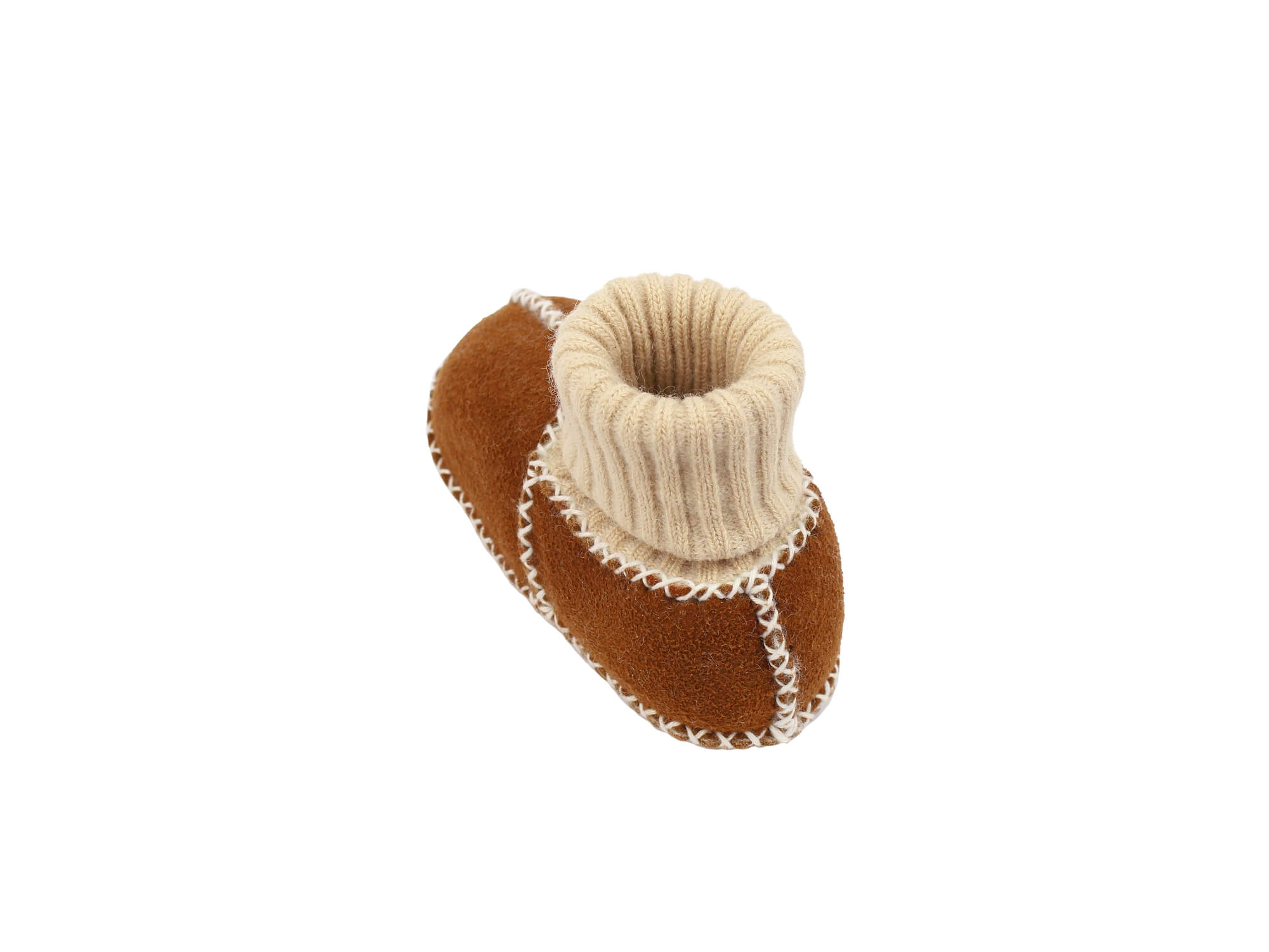 Baby-Lammfellschuhe mit Strickbündchen - Camel, Serie "Eisbärchen"