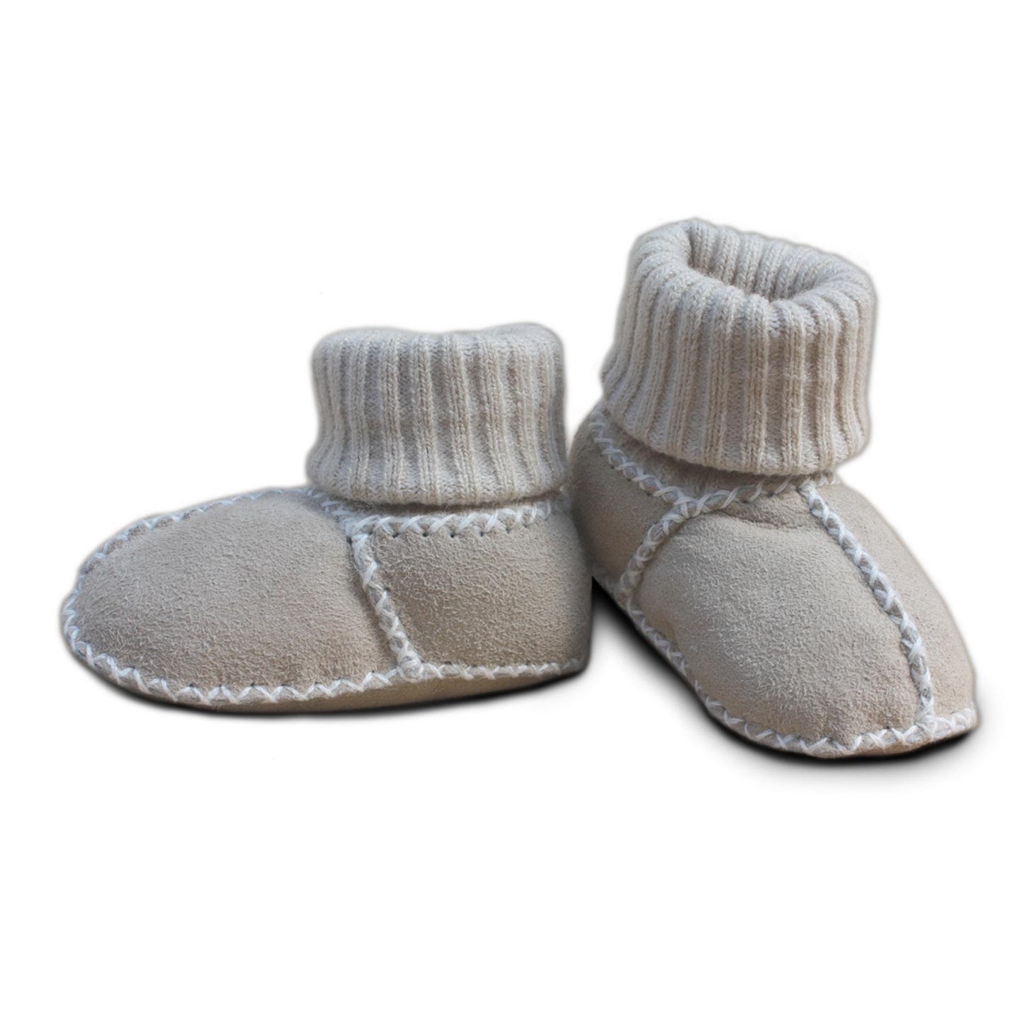 Baby-Lammfellschuhe mit Strickbündchen (sand)
