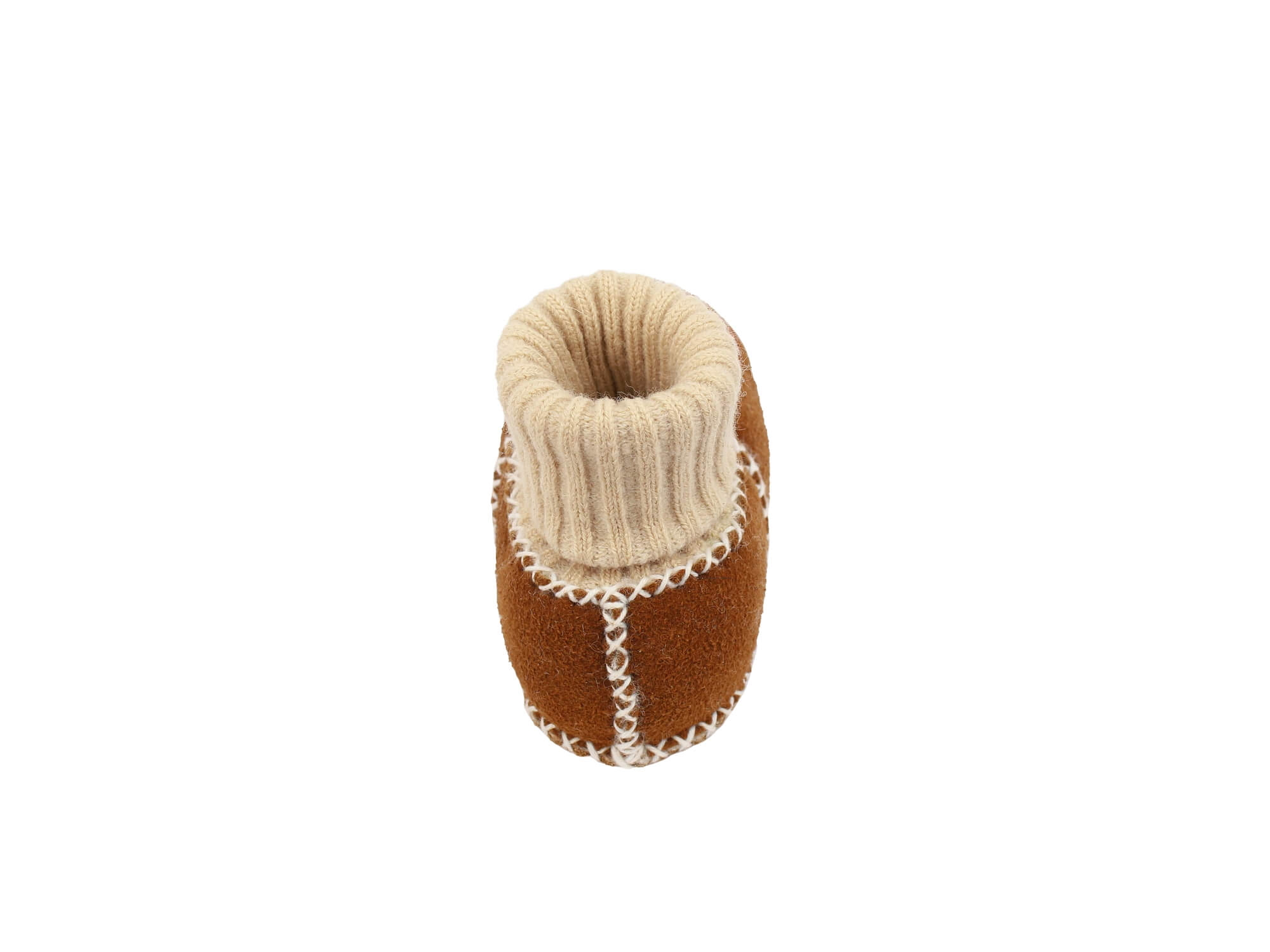 Baby-Lammfellschuhe mit Strickbündchen - Camel, Serie "Eisbärchen"