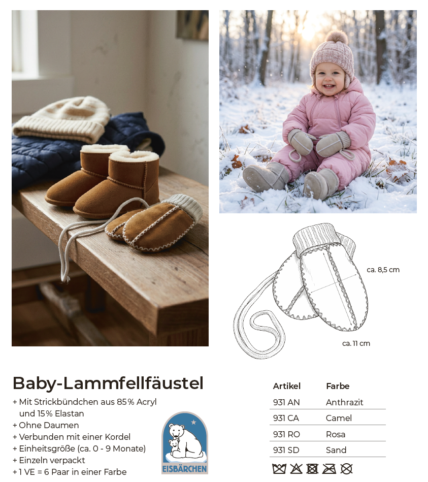 Baby-Lammfellfäustel - Rosa, Serie "Eisbärchen"