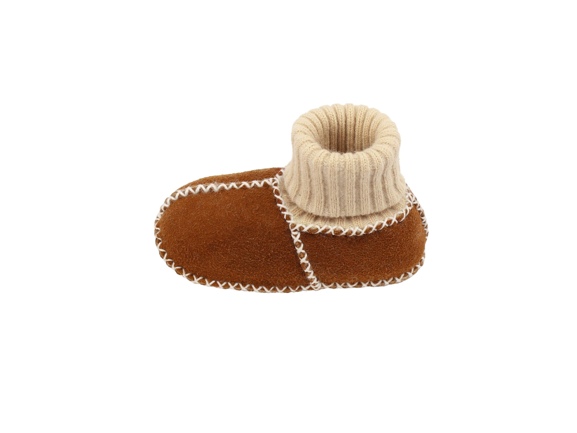 Baby-Lammfellschuhe mit Strickbündchen - Camel, Serie "Eisbärchen"