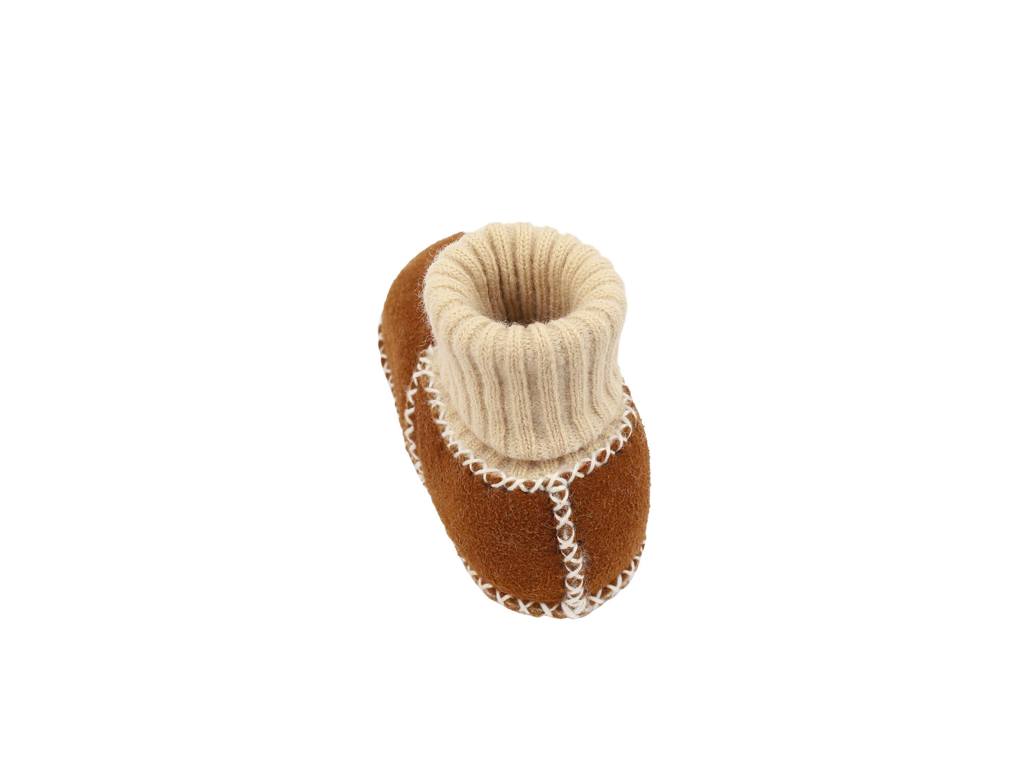 Baby-Lammfellschuhe mit Strickbündchen - Camel, Serie "Eisbärchen"