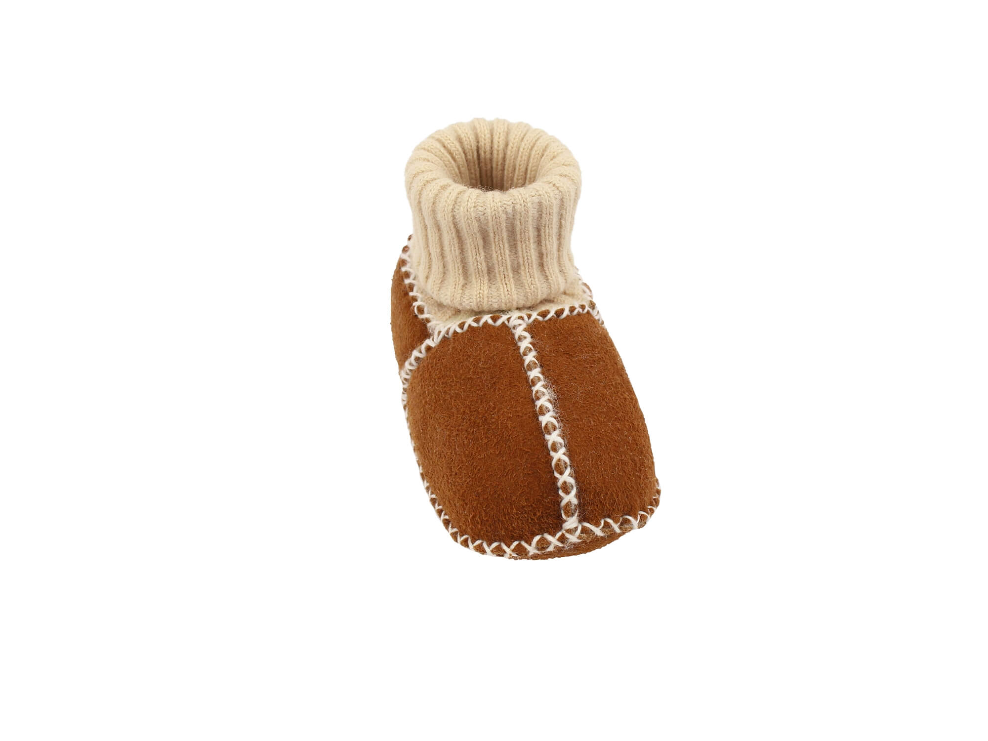 Baby-Lammfellschuhe mit Strickbündchen - Camel, Serie "Eisbärchen"
