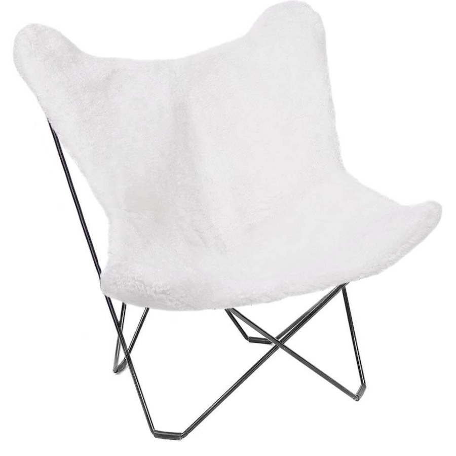 Butterflystuhl mit Lammfell (geschoren, naturweiß)