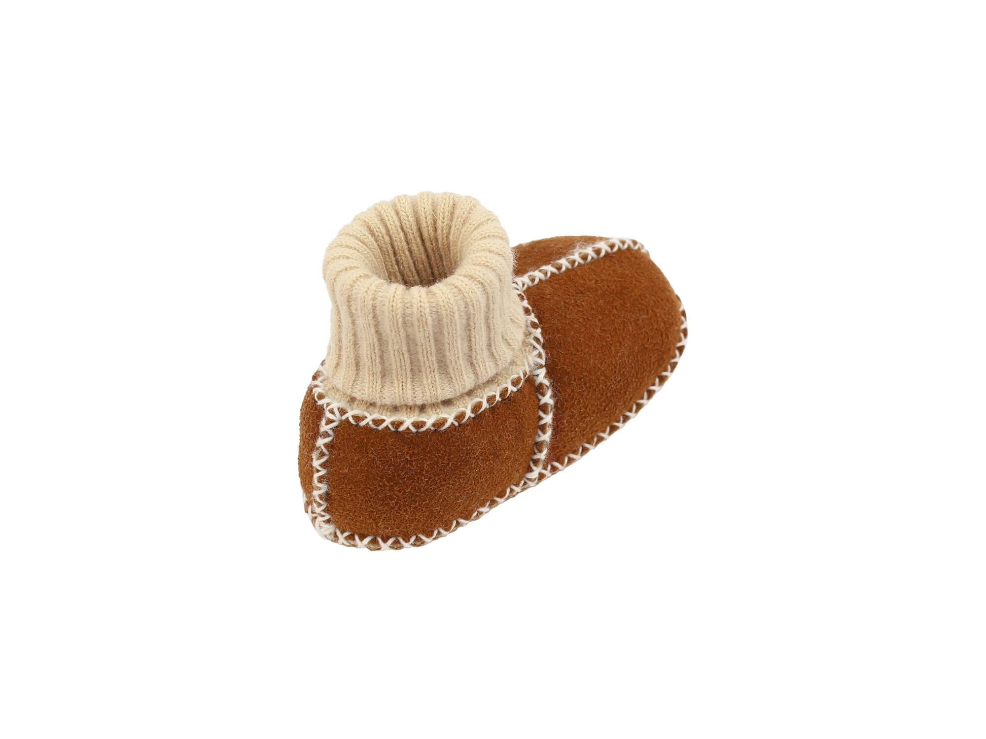 Baby-Lammfellschuhe mit Strickbündchen - Camel, Serie "Eisbärchen"
