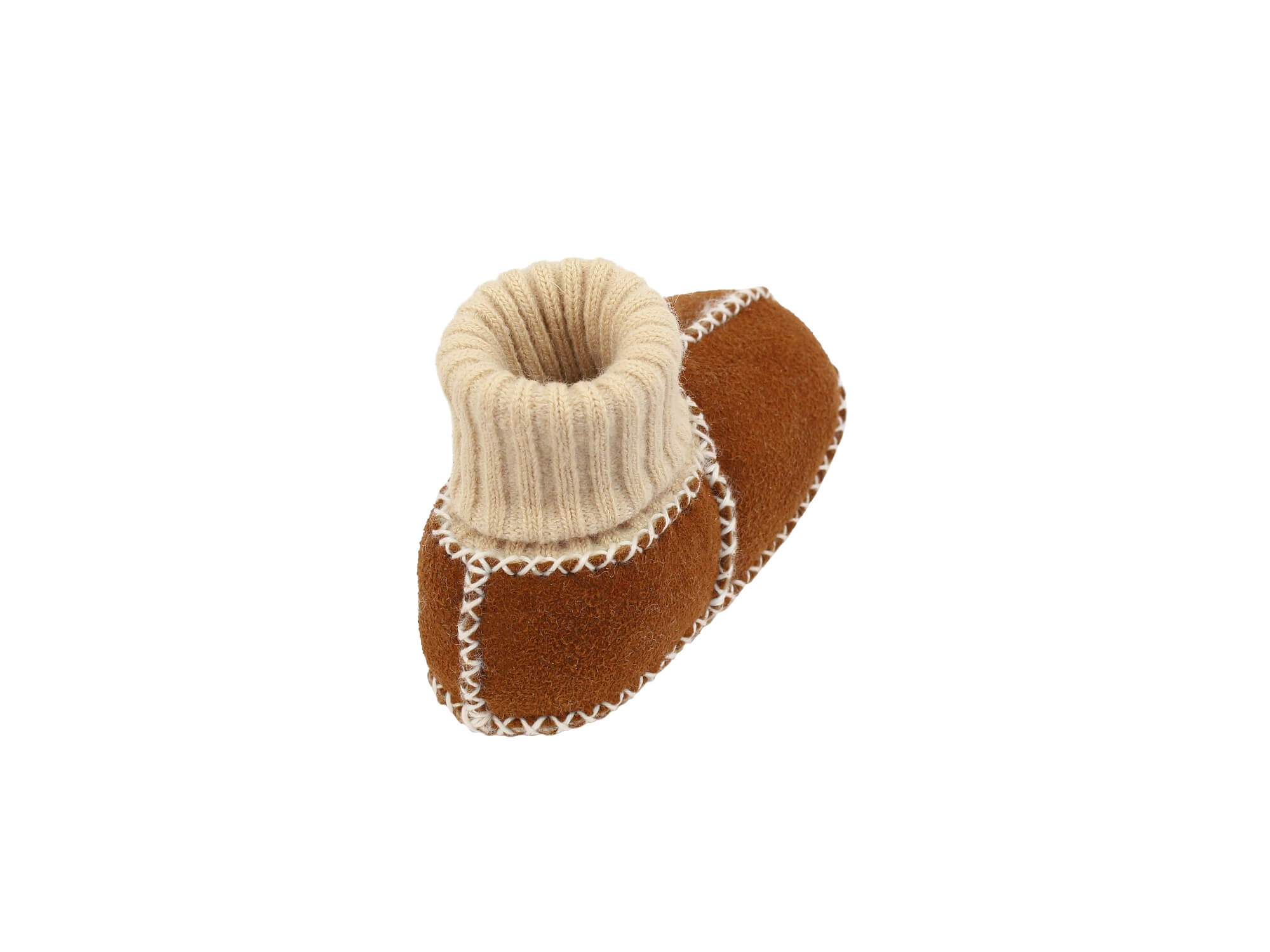 Baby-Lammfellschuhe mit Strickbündchen - Camel, Serie "Eisbärchen"