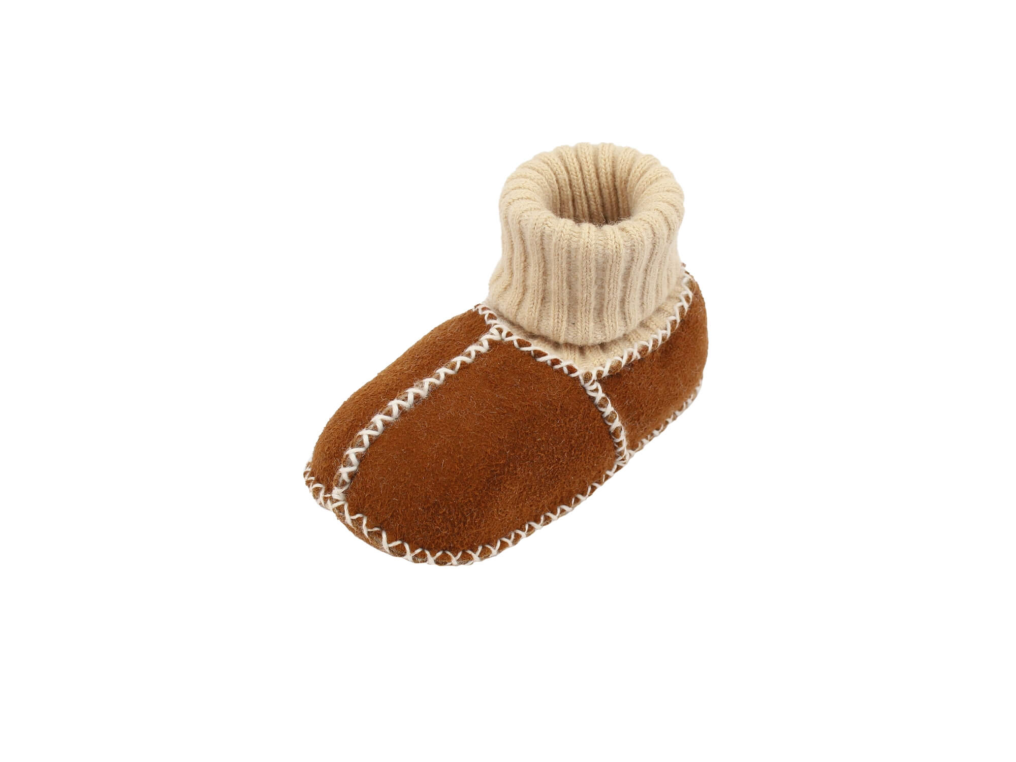Baby-Lammfellschuhe mit Strickbündchen - Camel, Serie "Eisbärchen"