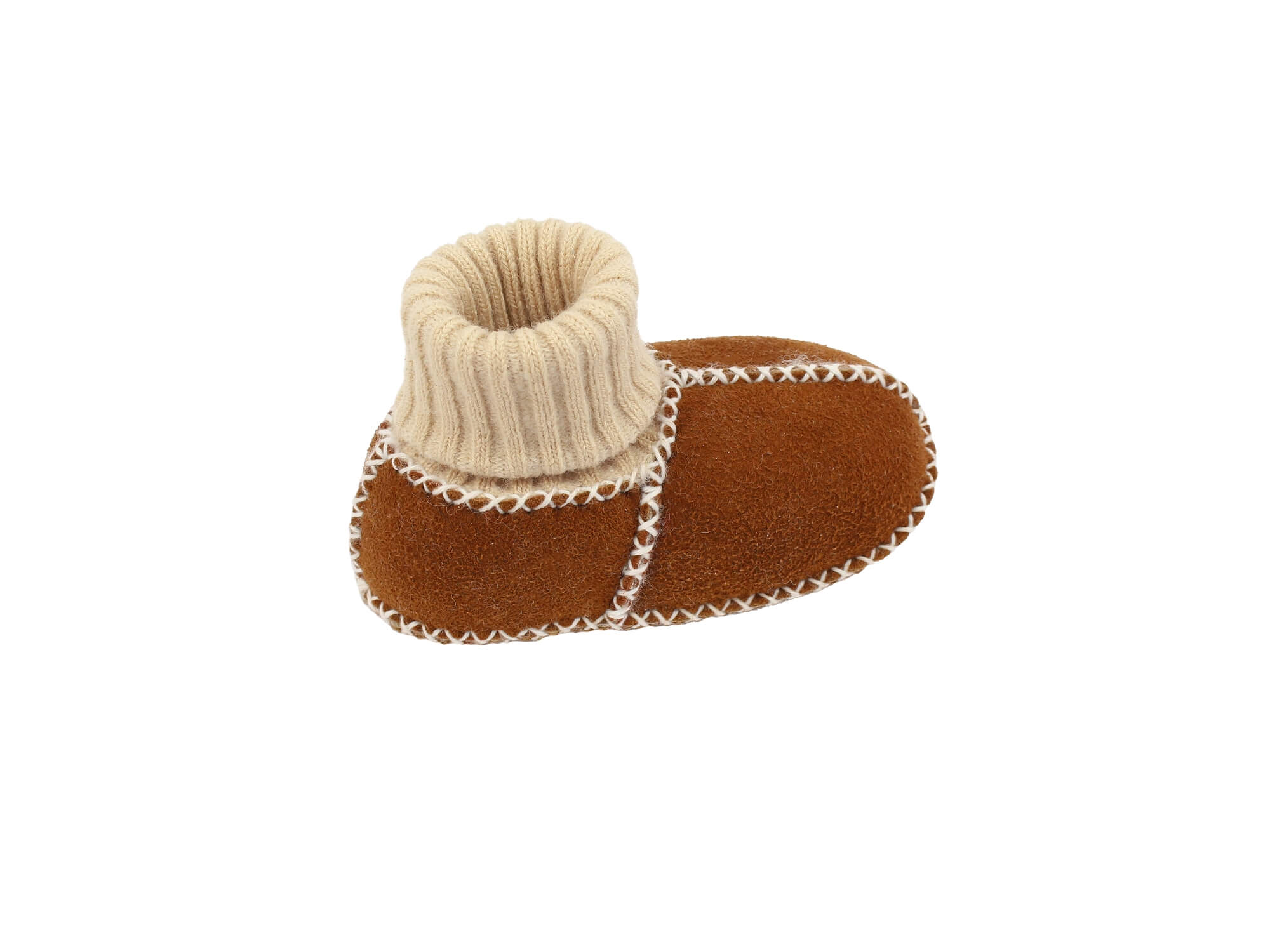 Baby-Lammfellschuhe mit Strickbündchen - Camel, Serie "Eisbärchen"