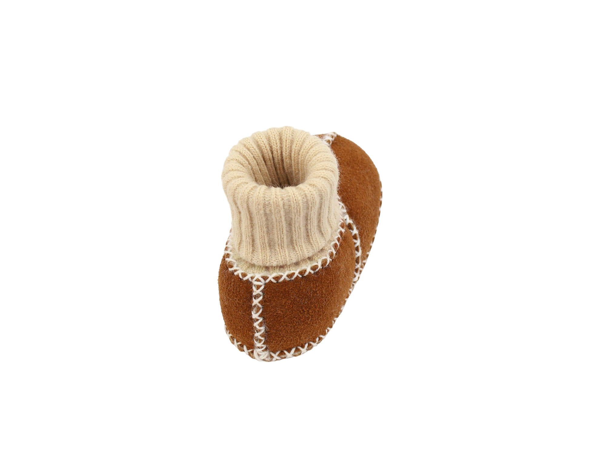 Baby-Lammfellschuhe mit Strickbündchen - Camel, Serie "Eisbärchen"