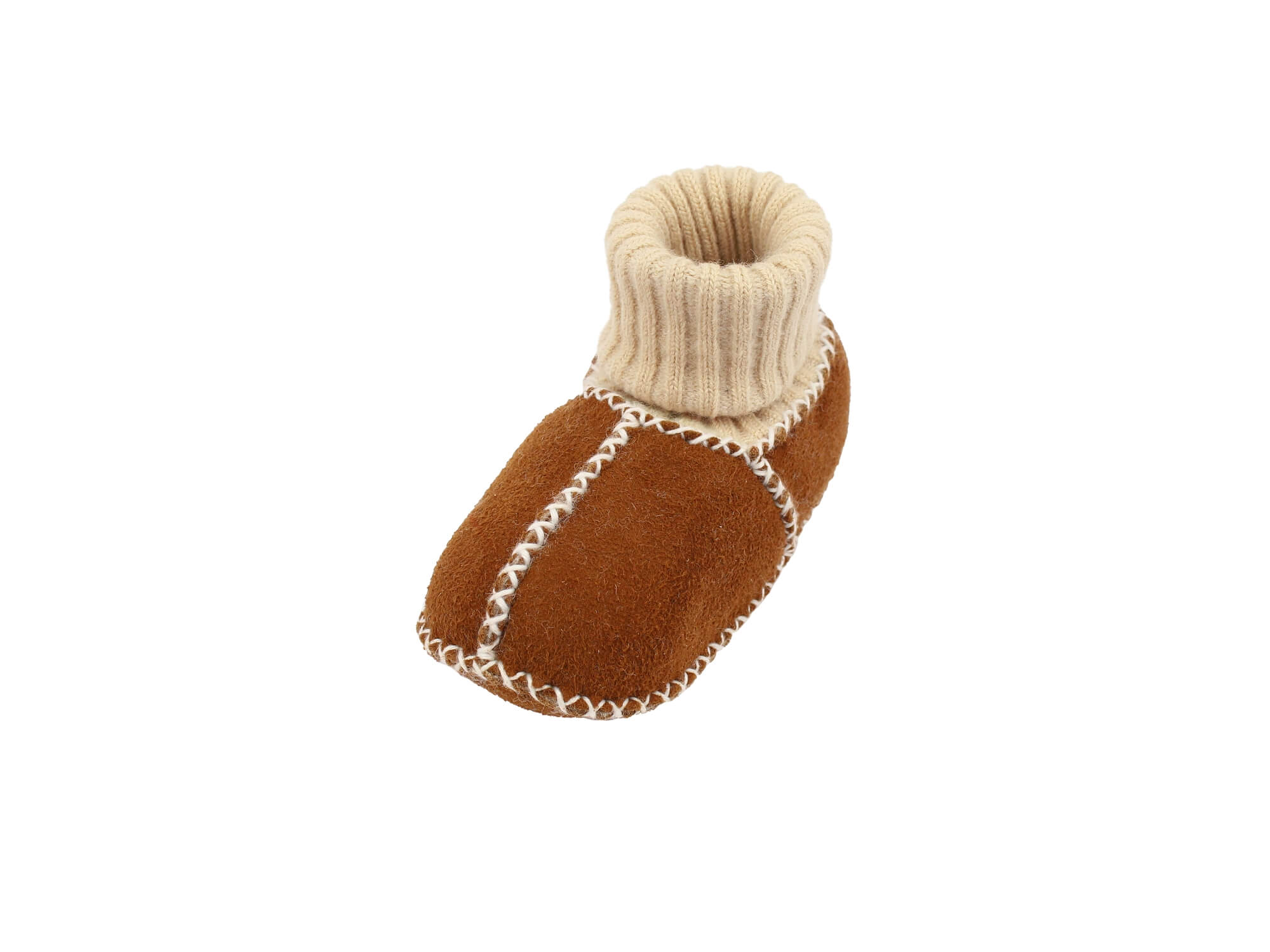 Baby-Lammfellschuhe mit Strickbündchen - Camel, Serie "Eisbärchen"