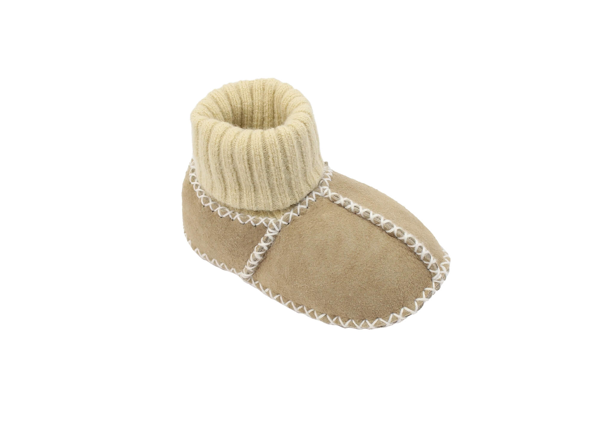 Baby-Lammfellschuhe mit Strickbündchen (sand)