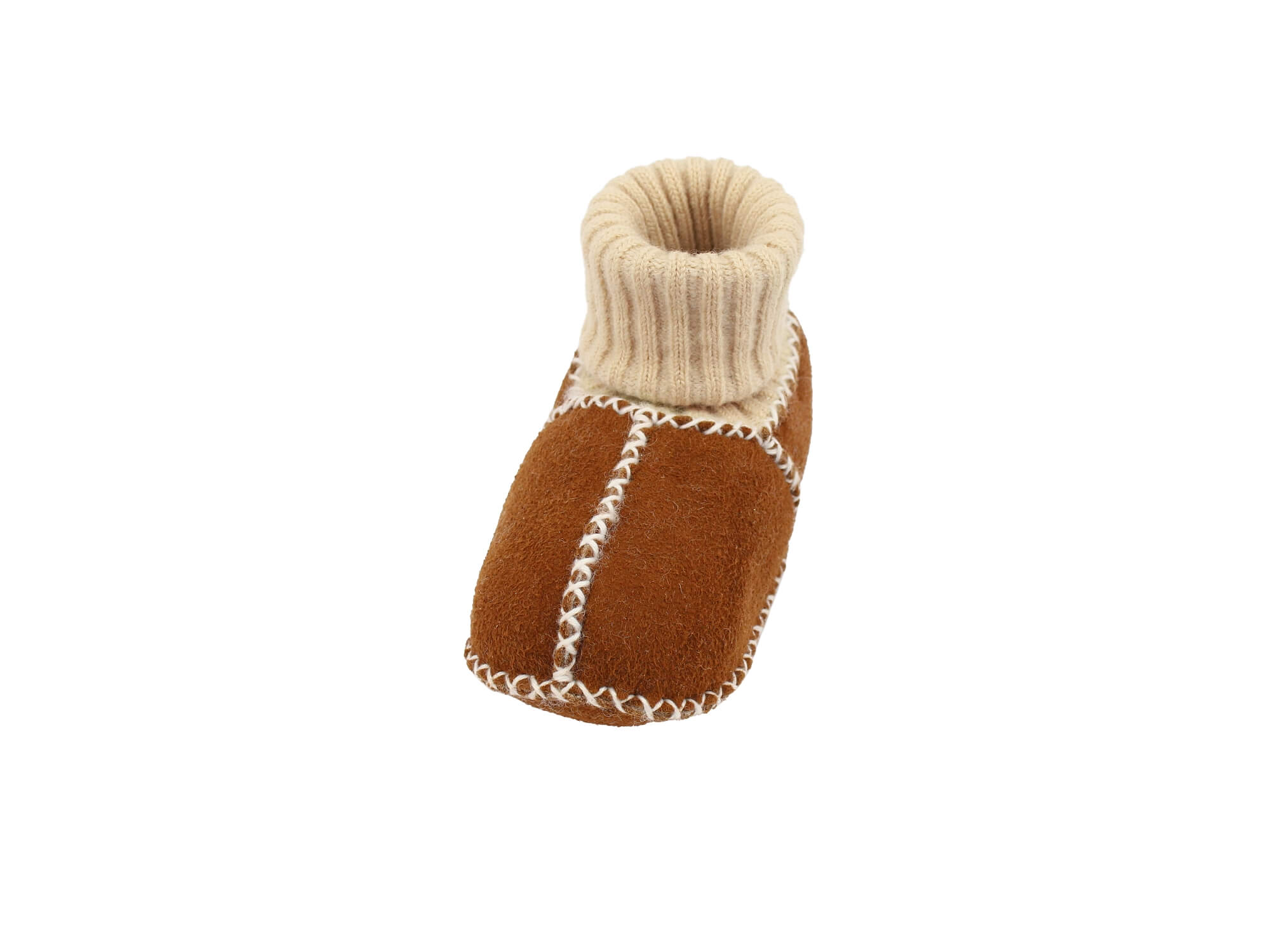 Baby-Lammfellschuhe mit Strickbündchen - Camel, Serie "Eisbärchen"