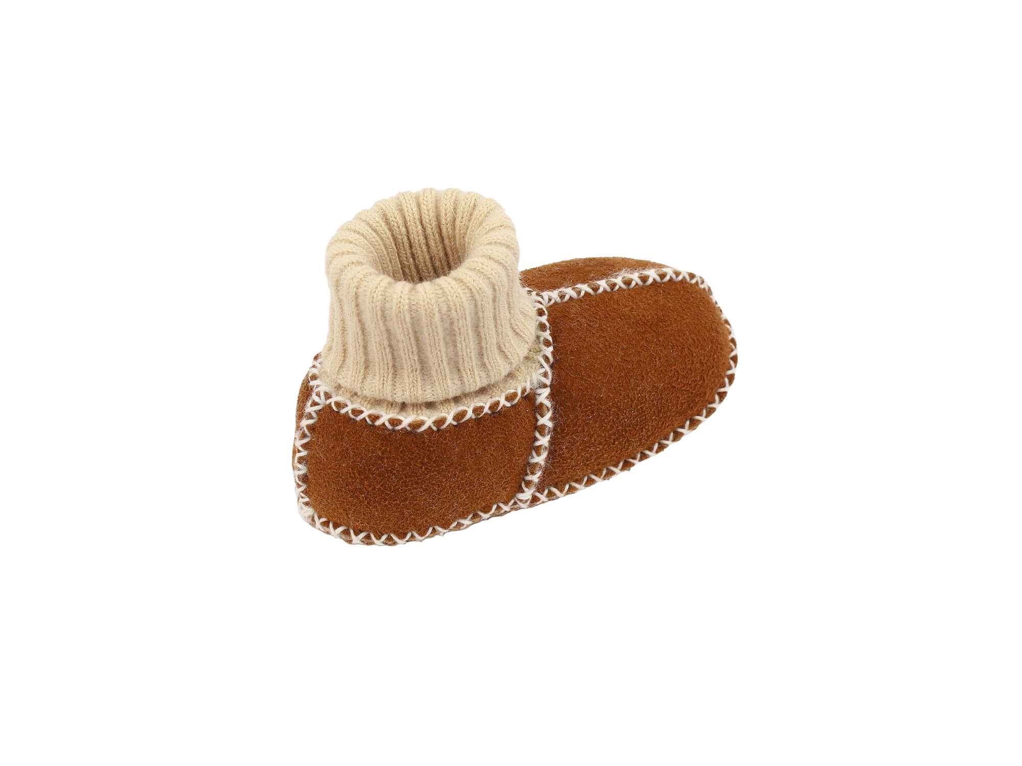 Baby-Lammfellschuhe mit Strickbündchen - Camel, Serie "Eisbärchen"