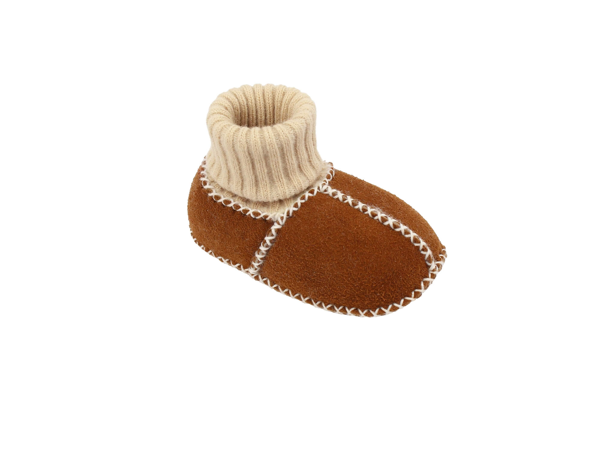 Baby-Lammfellschuhe mit Strickbündchen - Camel, Serie "Eisbärchen"