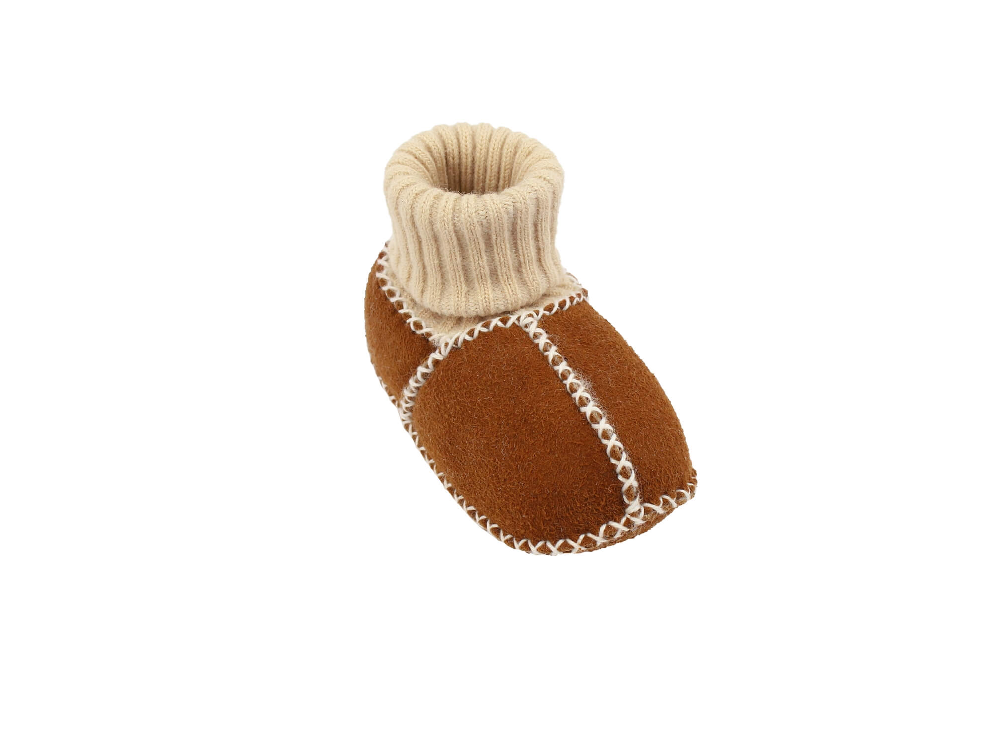 Baby-Lammfellschuhe mit Strickbündchen - Camel, Serie "Eisbärchen"