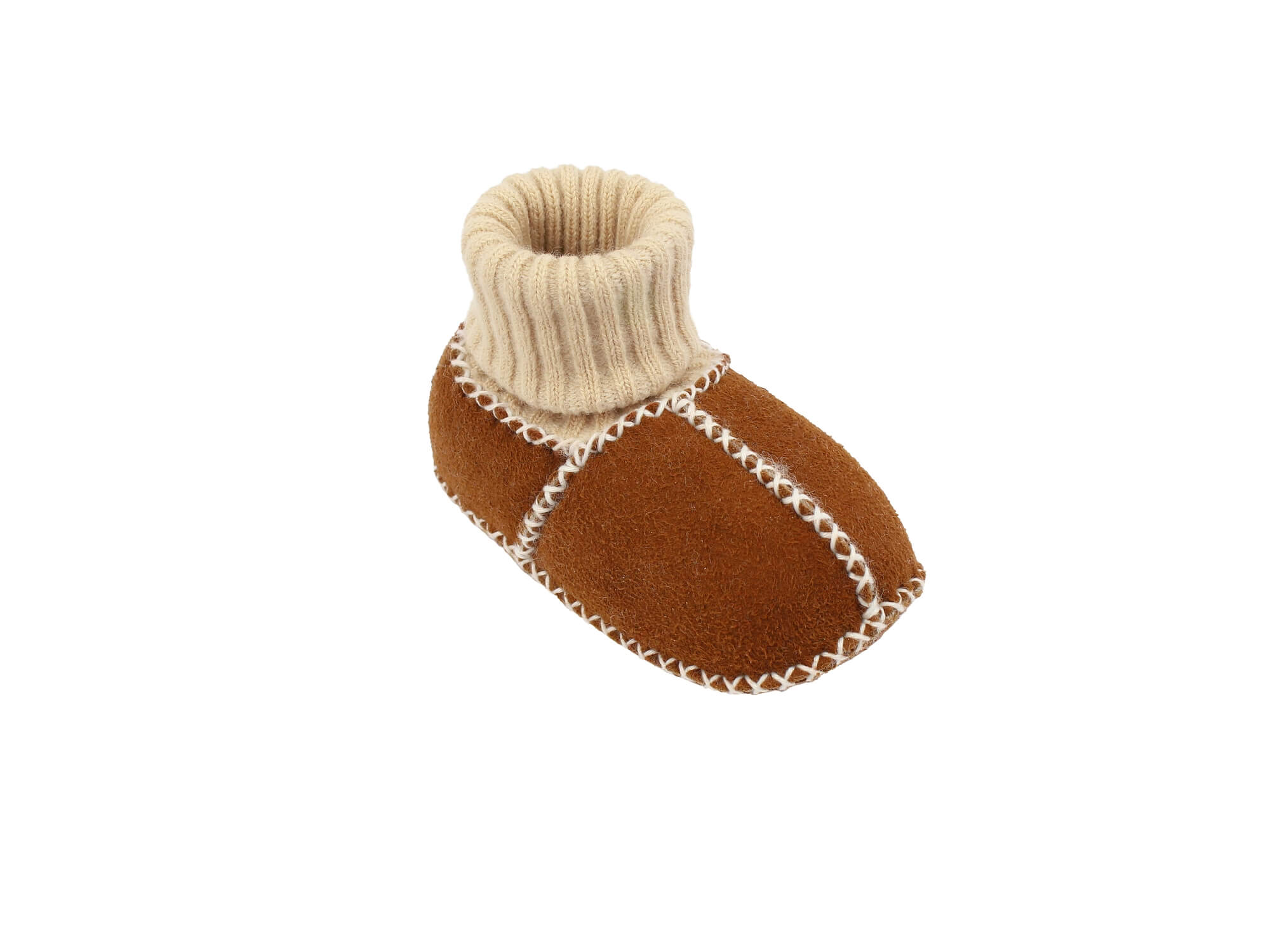 Baby-Lammfellschuhe mit Strickbündchen - Camel, Serie "Eisbärchen"