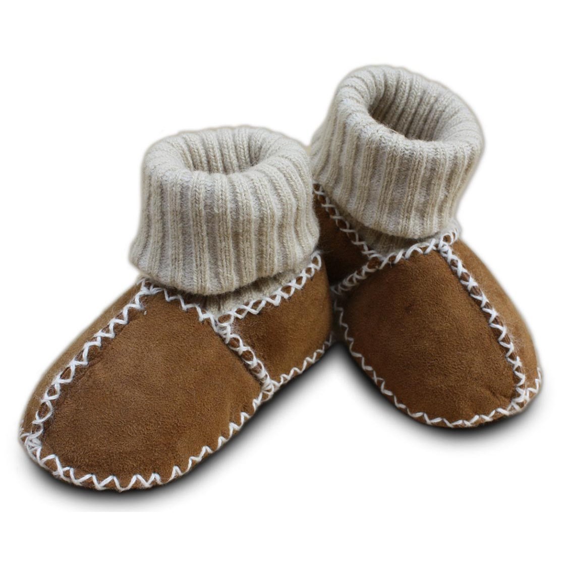 Baby-Lammfellschuhe mit Strickbündchen (camel)