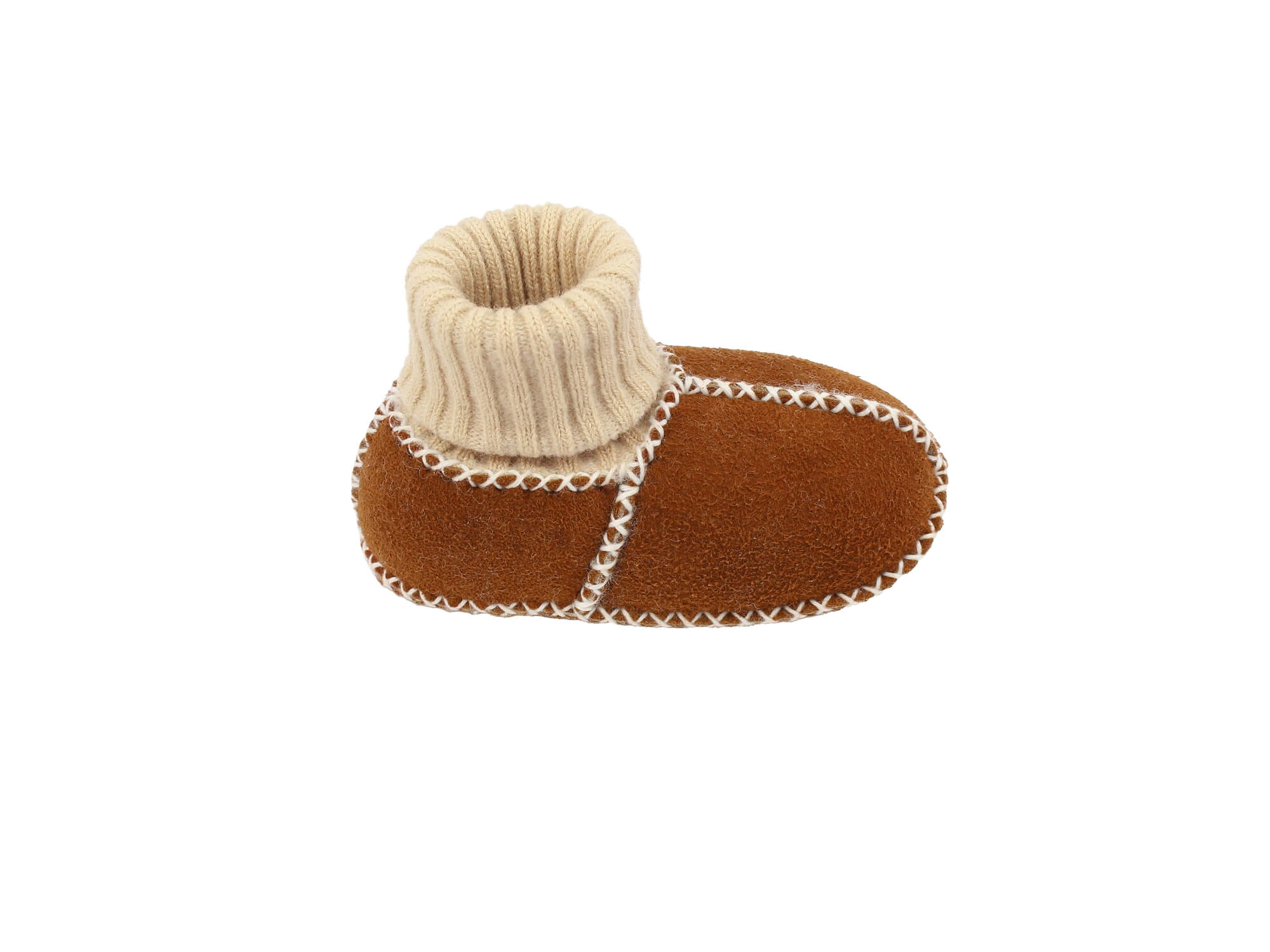 Baby-Lammfellschuhe mit Strickbündchen - Camel, Serie "Eisbärchen"
